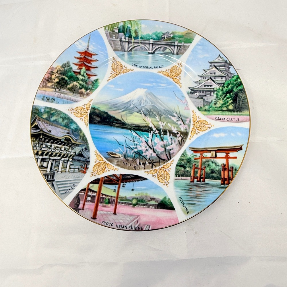 Vtg  Collector Noritake Souvenir Plate Japan Mt Fuji Imperial Place Nara euc